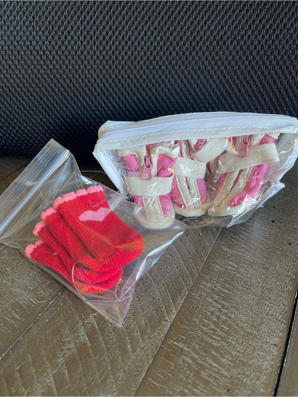 Pink Dog Paw Socks and Matching Pink Booties Set with Carry Pouch